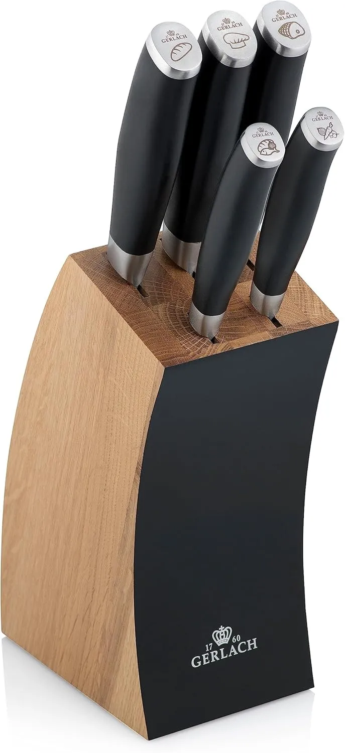Bild von Gerlach Deco Black Messerblock mit 5 Edelstahlmessern und Buchenholzblock