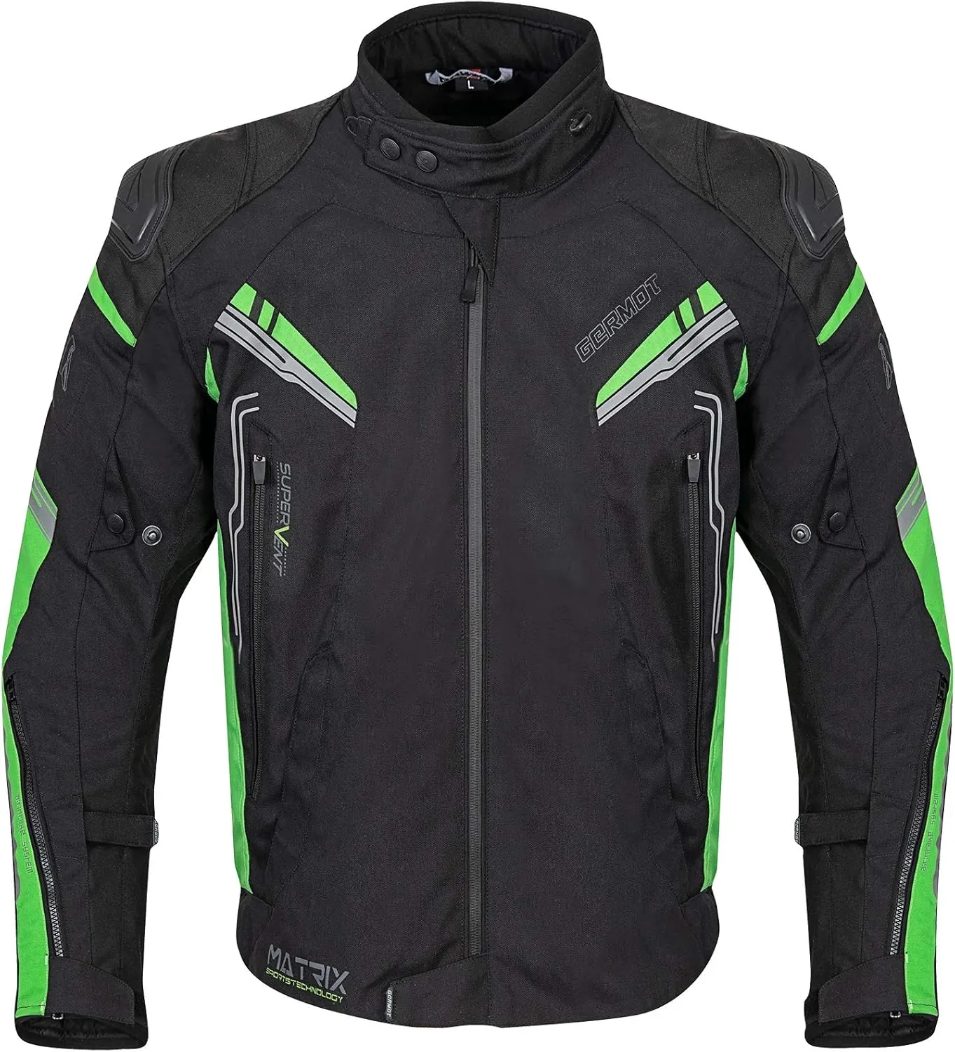 Bild von Germot Herren Motorradjacke Matrix in Schwarz-Grün, wind- und wasserdicht, Größe 2XL