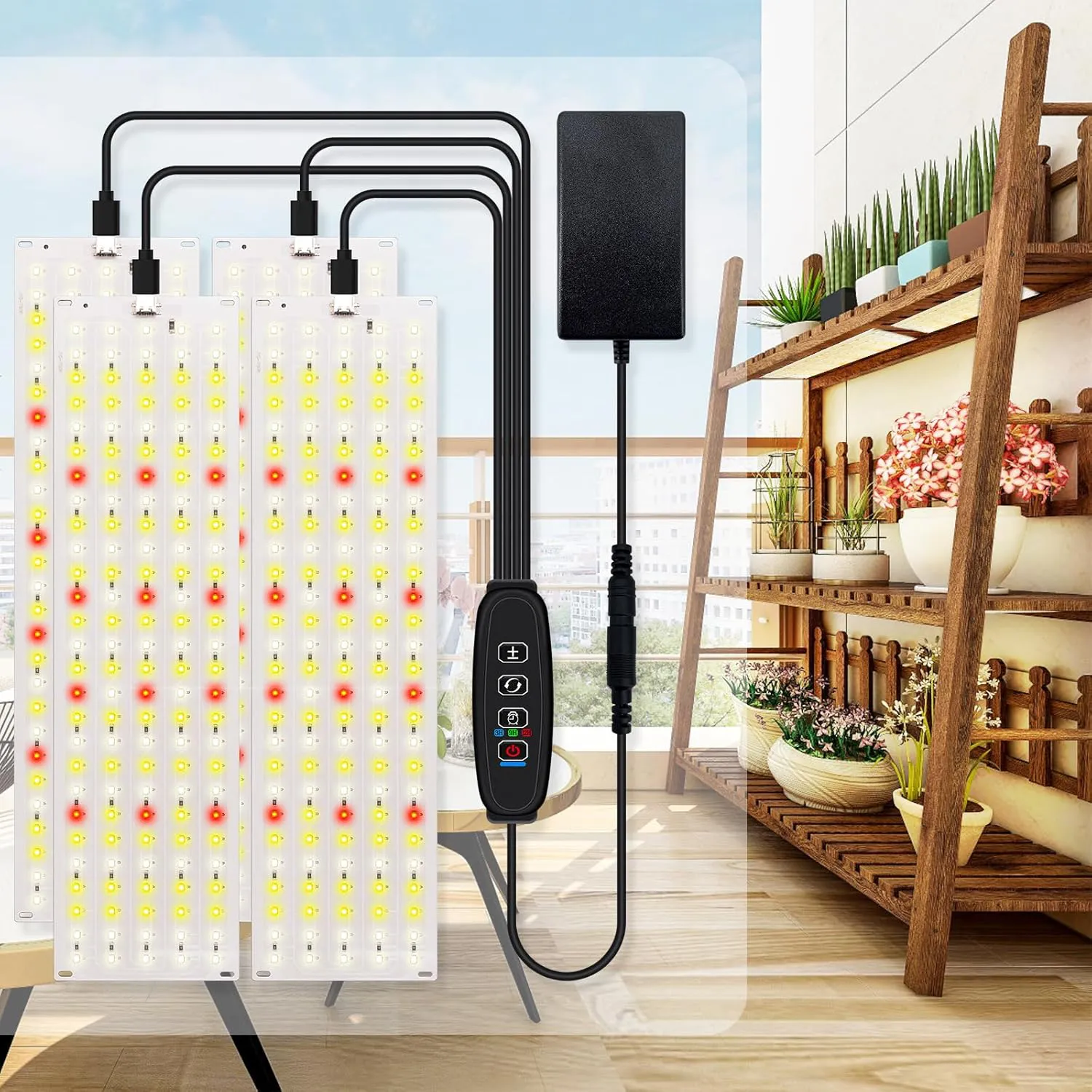 Bild von GERYLOVE LED Pflanzenlampe mit Vollspektrum und 540 LEDs, 4 Stück, inklusive Zeitschaltuhr und 10 Helligkeitsstufen