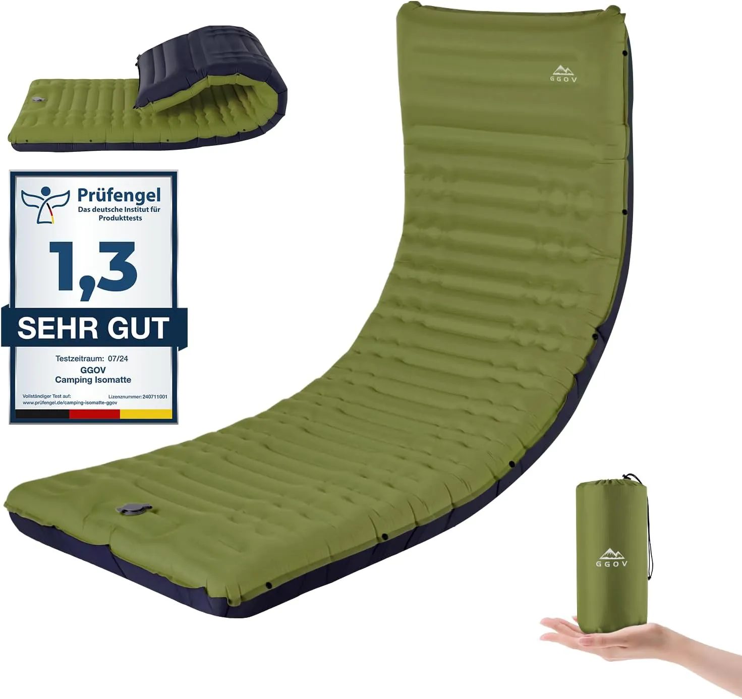 Bild von GGOV selbstaufblasende Isomatte für Camping mit 12 cm Höhe, ultraleicht und wasserdicht, inklusive Fußpumpe und tragbarem Packmaß