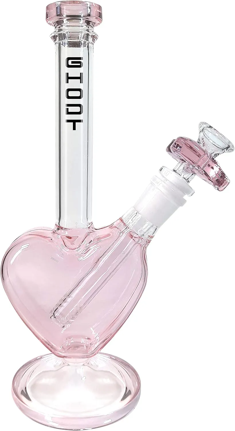 Bild von GHODT Herz Bong aus Glas mit Stecksystem, 21 cm hoch, 4 mm dick, pink mit Herzform Glaskopf