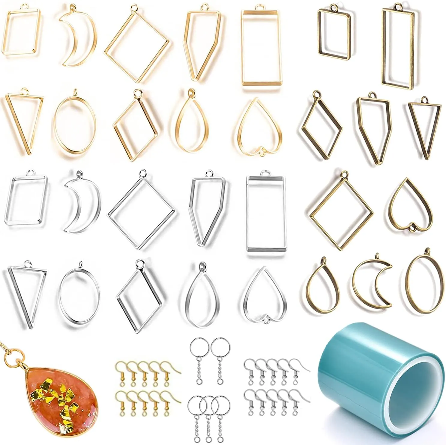 Bild von GIAK 55-teiliges Lünette Anhänger Set aus Metall für DIY Schmuck mit nahtlosem Band