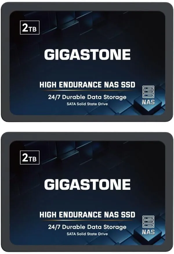 Bild von Gigastone 2TB NAS SSD im 2er-Pack für 24/7 Betrieb, 2,5 Zoll SATA III, hohe Dauerhaltbarkeit und NAS Caching