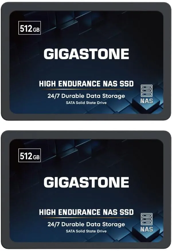 Bild von Gigastone 512GB NAS SSD im 2er-Pack für 24/7 Betrieb mit hoher Dauerhaltbarkeit und SATA III Anschluss