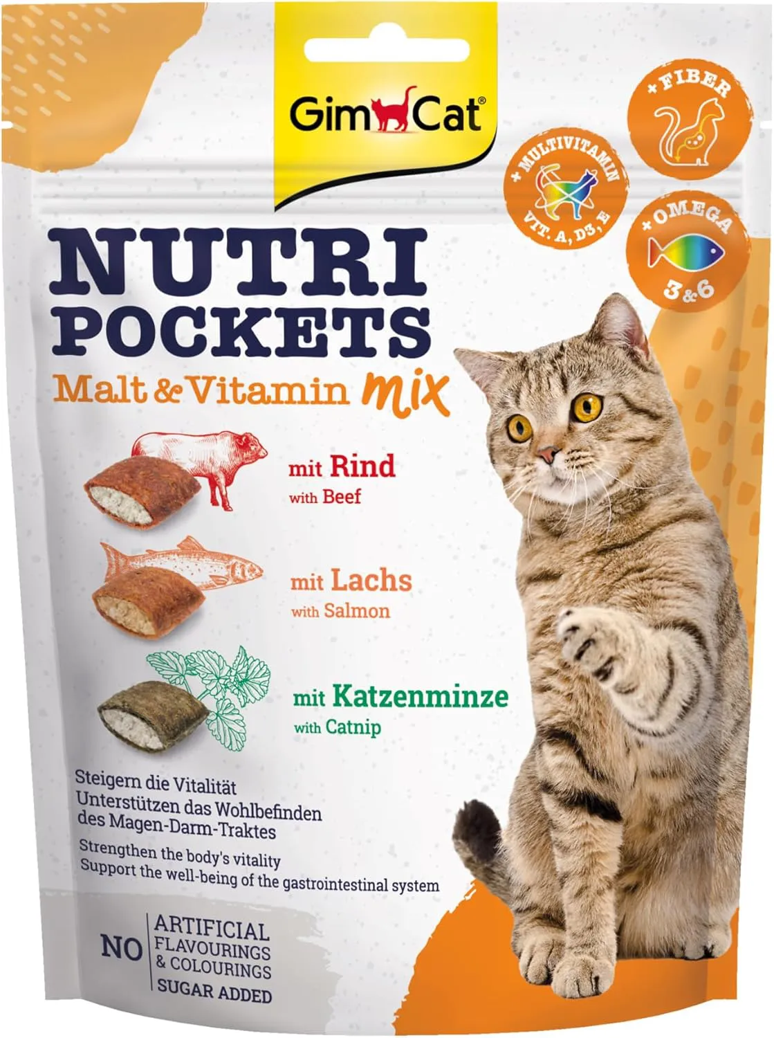 Bild von GimCat Nutri Pockets Malt und Vitamin Mix Katzensnack mit cremiger Füllung im 150 g Beutel