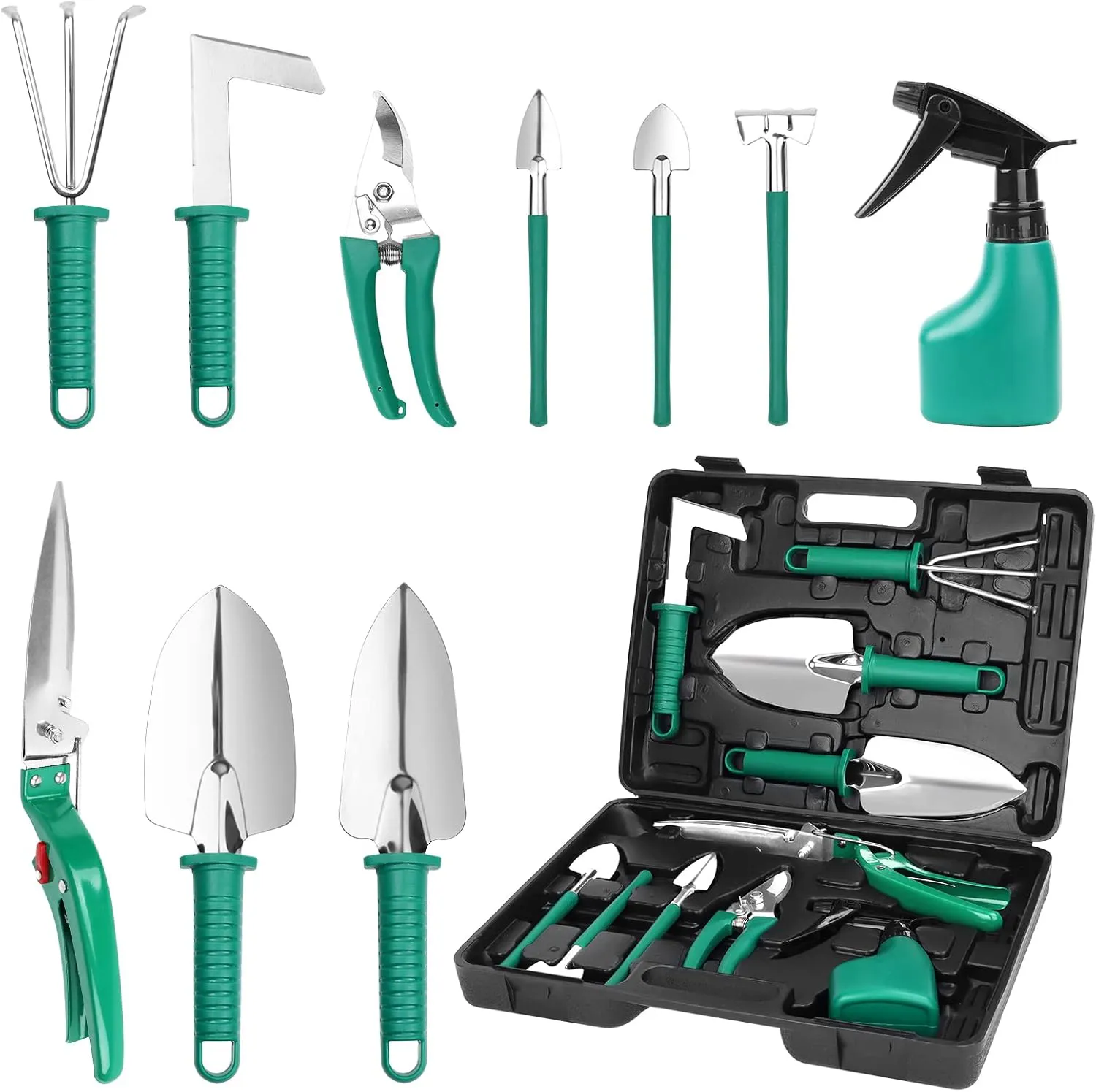 Bild von GIOVARA Gartenwerkzeug Set mit 10 rostfreien Edelstahlgeräten und Koffer