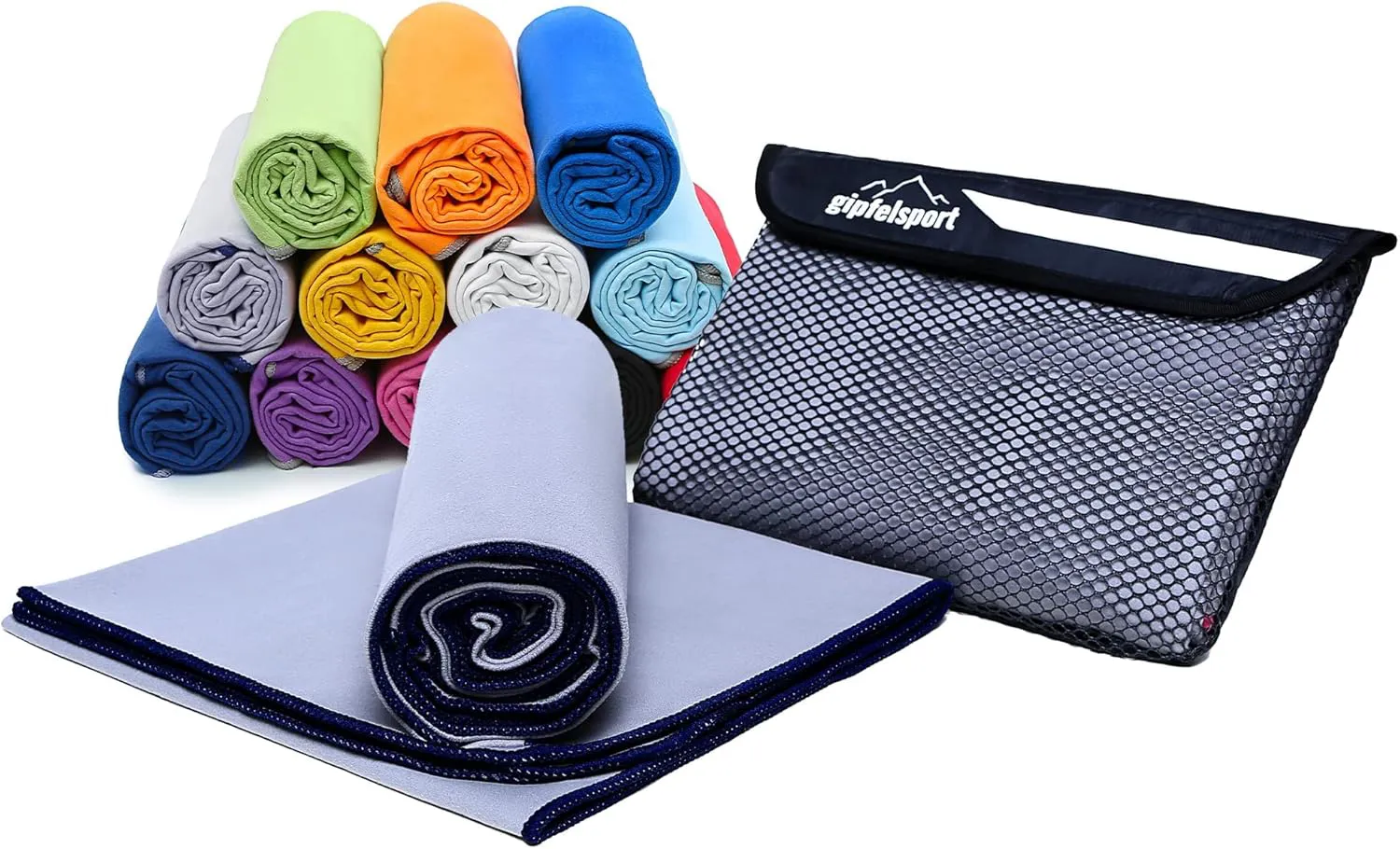 Bild von Gipfelsport Mikrofaser Handtuch Set in Grau, schnelltrocknend und leicht, ideal für Sport, Strand und Reisen, Maße 110x50 cm