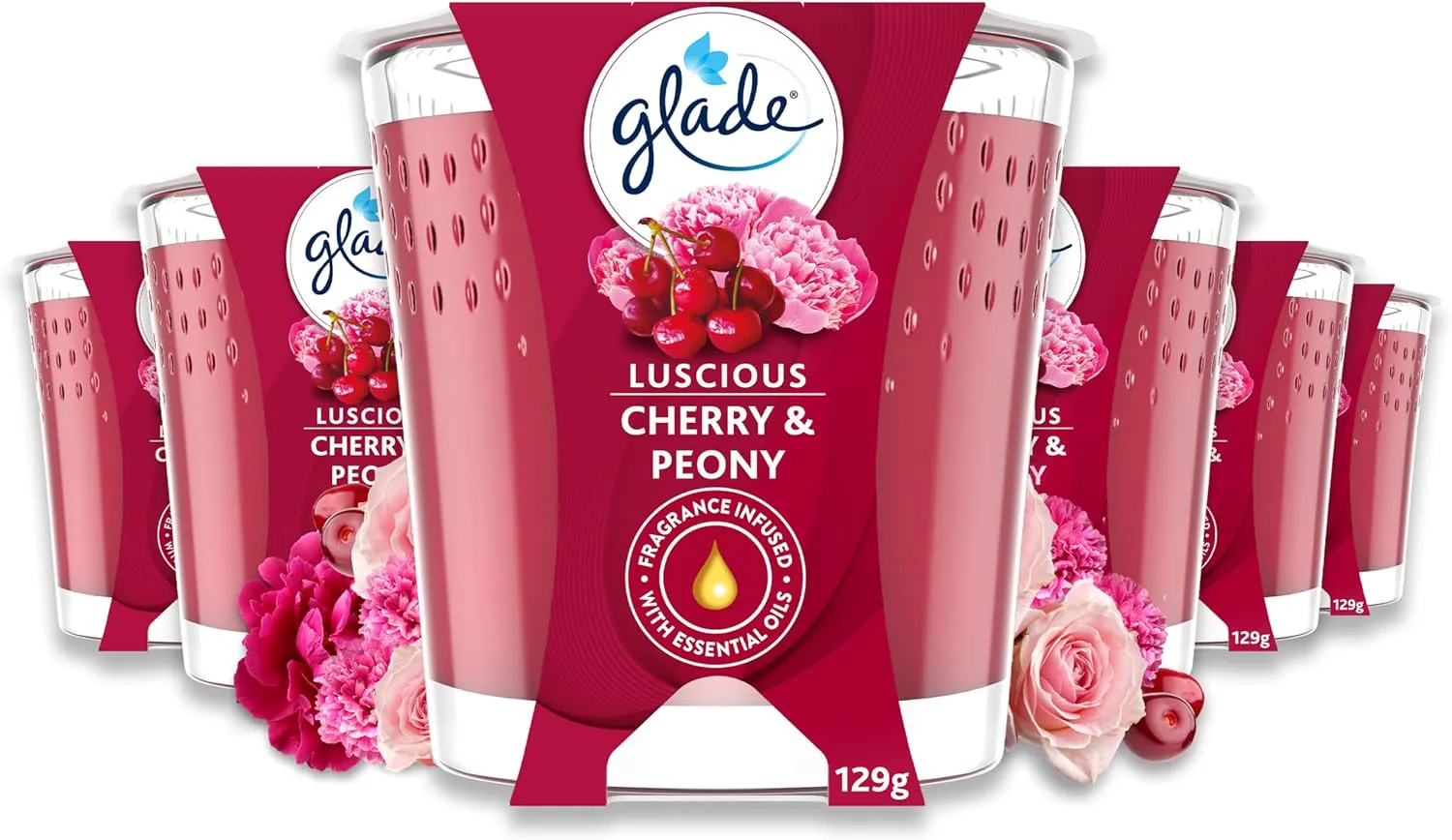Bild von Glade 6er Pack Duftkerzen mit Luscious Cherry und Peony, 30 Stunden Brenndauer