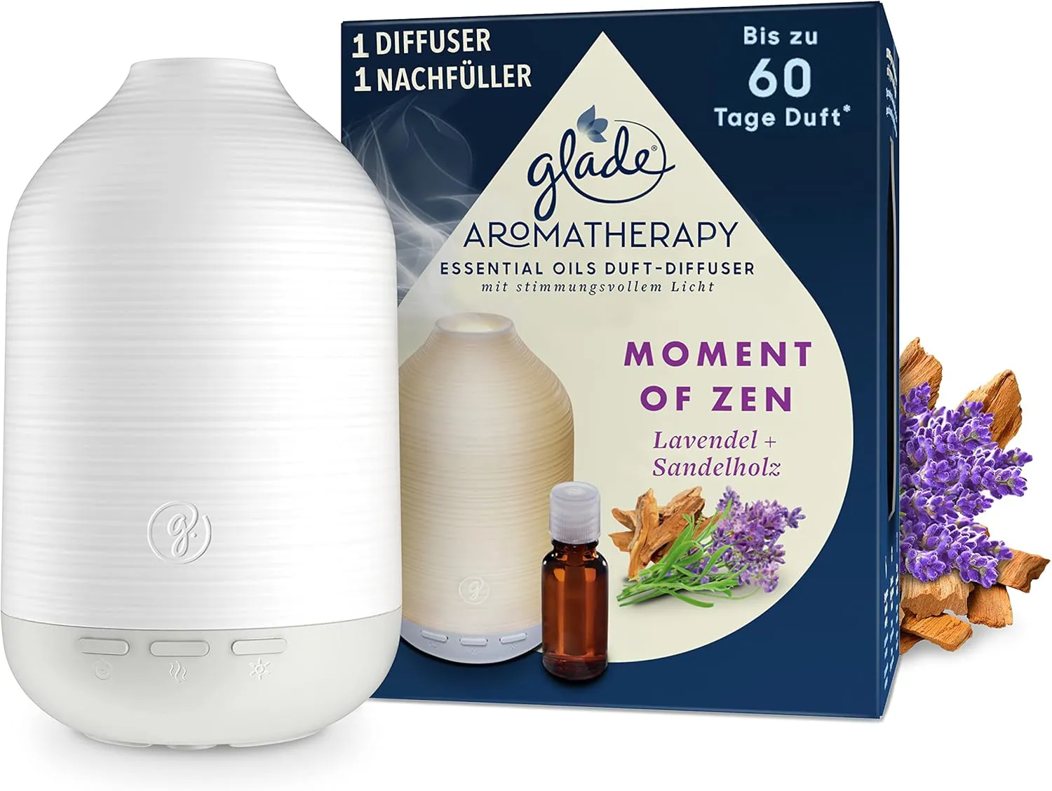 Bild von Glade Aromatherapy Starterset mit Nachfüller Moment of Zen, Lavendel und Sandelholz, 17,4 ml