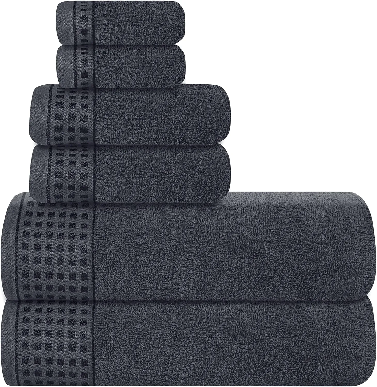 Bild von GLAMBURG 6er-Pack Baumwoll-Handtuch-Set in Holzkohle Grau mit 2 Badetüchern, 2 Handtüchern und 2 Waschbetten, umweltfreundlich und 100% recycelbar