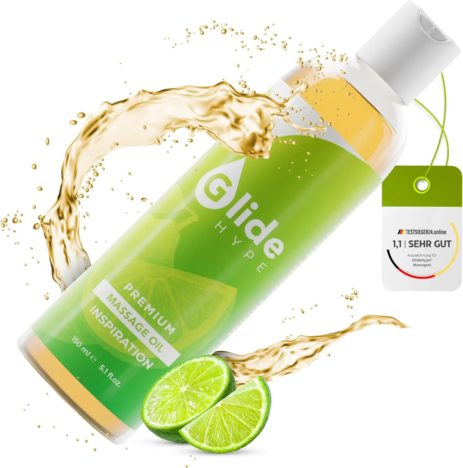 Bild von GlideHype PREMIUM Massageöl Inspiration mit Limettenduft, 150 ml für entspannende Massagen