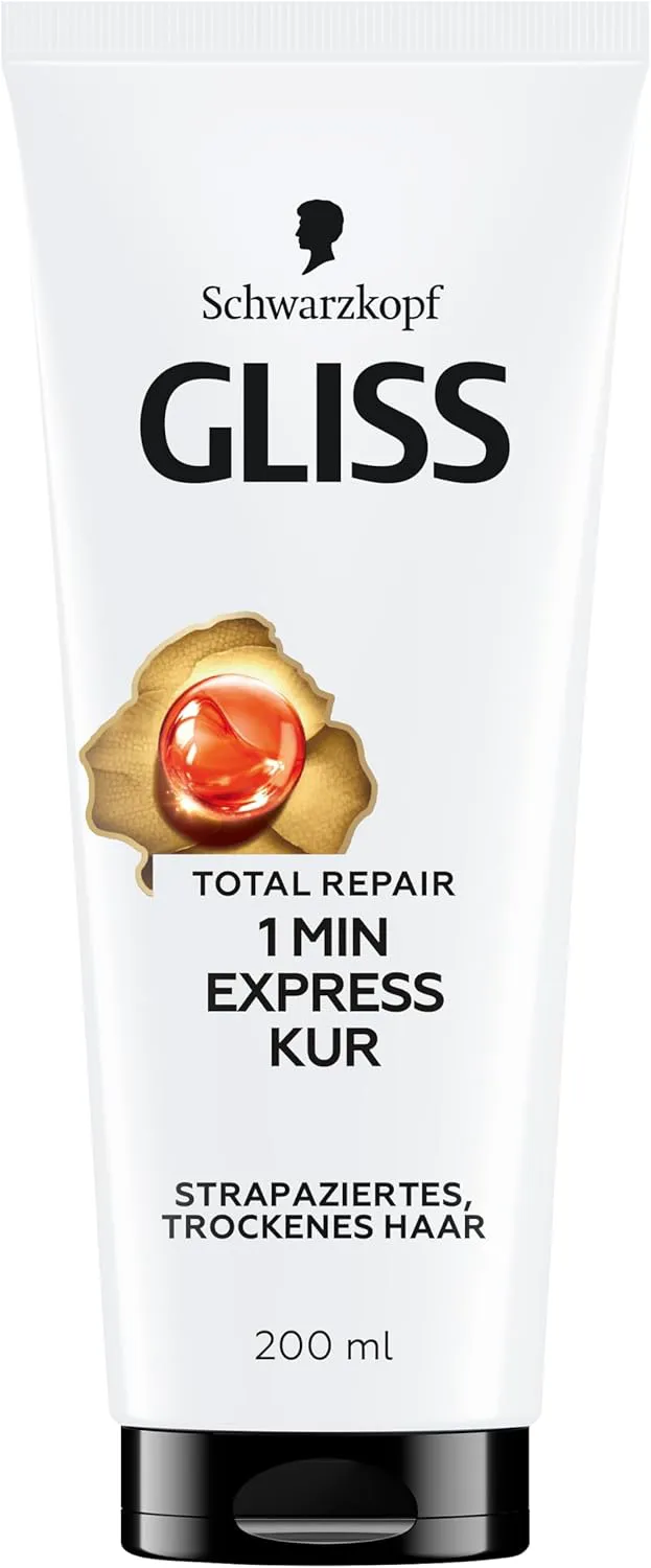 Bild von Gliss 1-Minute Intensivkur Total Repair mit flüssigem Keratin für trockenes und strapaziertes Haar, 200 ml