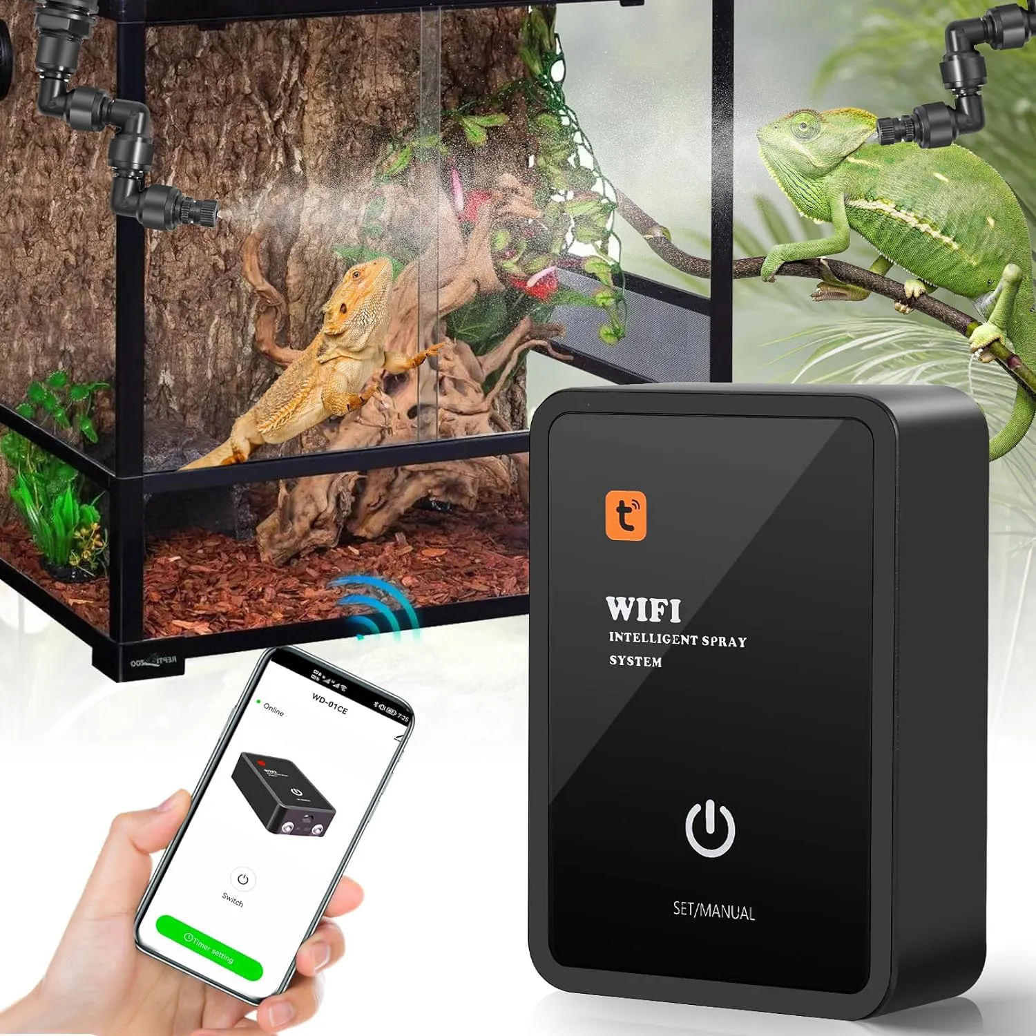 Bild von Glovios intelligente Beregnungsanlage für Terrarien mit 360 Grad verstellbaren Sprühdüsen, ideal für Amphibien, Reptilien, Pflanzen und Blumen