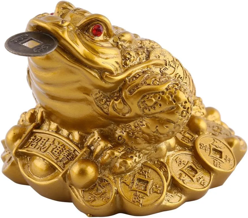 Bild von Glück Geld Frosch Statue aus Messing mit Münze zur Förderung von Reichtum und Glück, Maße 65x60x50 mm