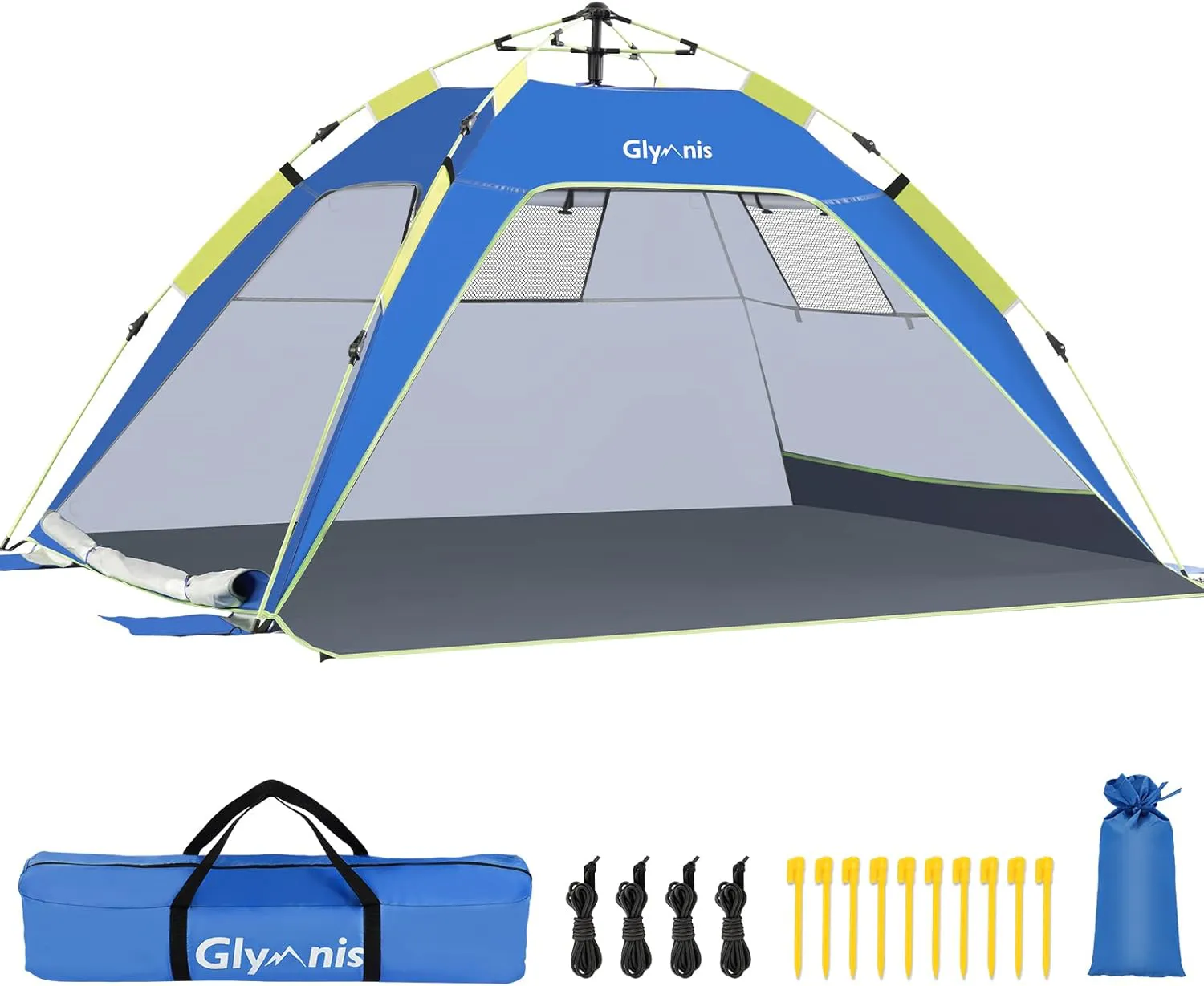 Bild von Glymnis Quick Up Strandmuschel für 3 bis 4 Personen mit UV-Schutz 50+ und Reißverschlusstür