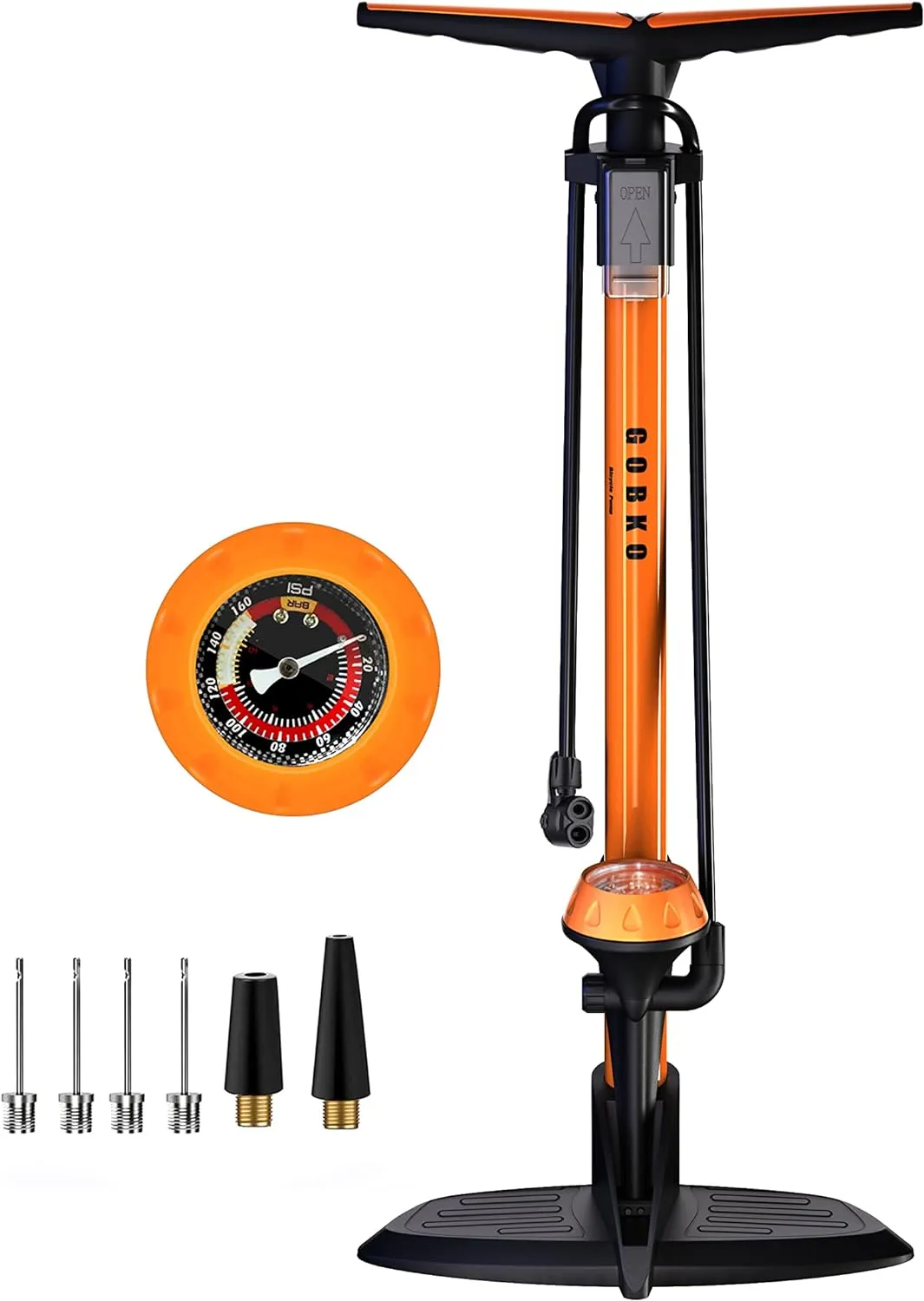 Bild von GOBKO Fahrradpumpe mit Manometer für Presta und Schrader Reifen, Hochdruck bis 160 Psi und 11 Bar
