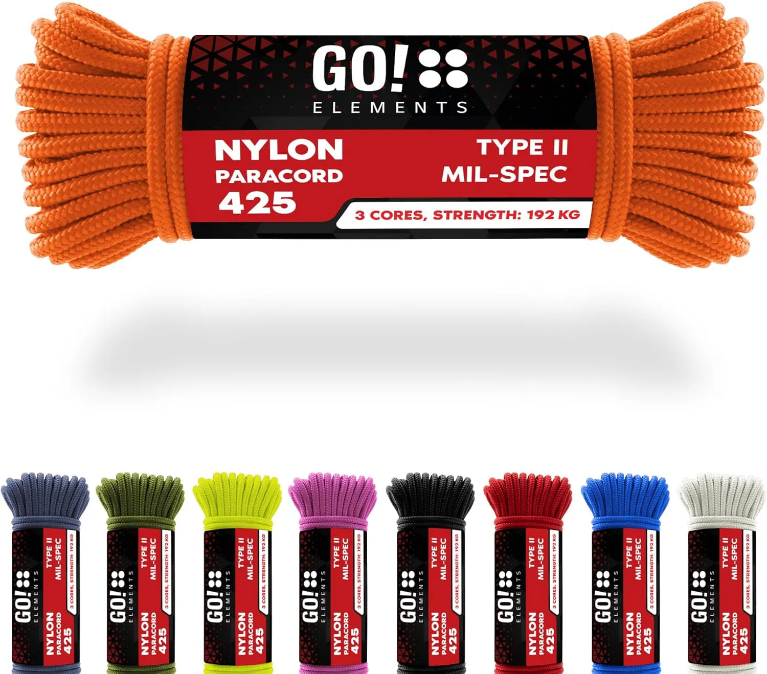 Bild von GO!elements Paracord Seil 100m aus reißfestem Nylon mit 3mm Durchmesser und einer maximalen Belastbarkeit von 192kg