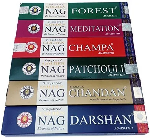 Bild von Golden Nag Champa Räucherstäbchen Set mit 6 Boxen von Vijayshree