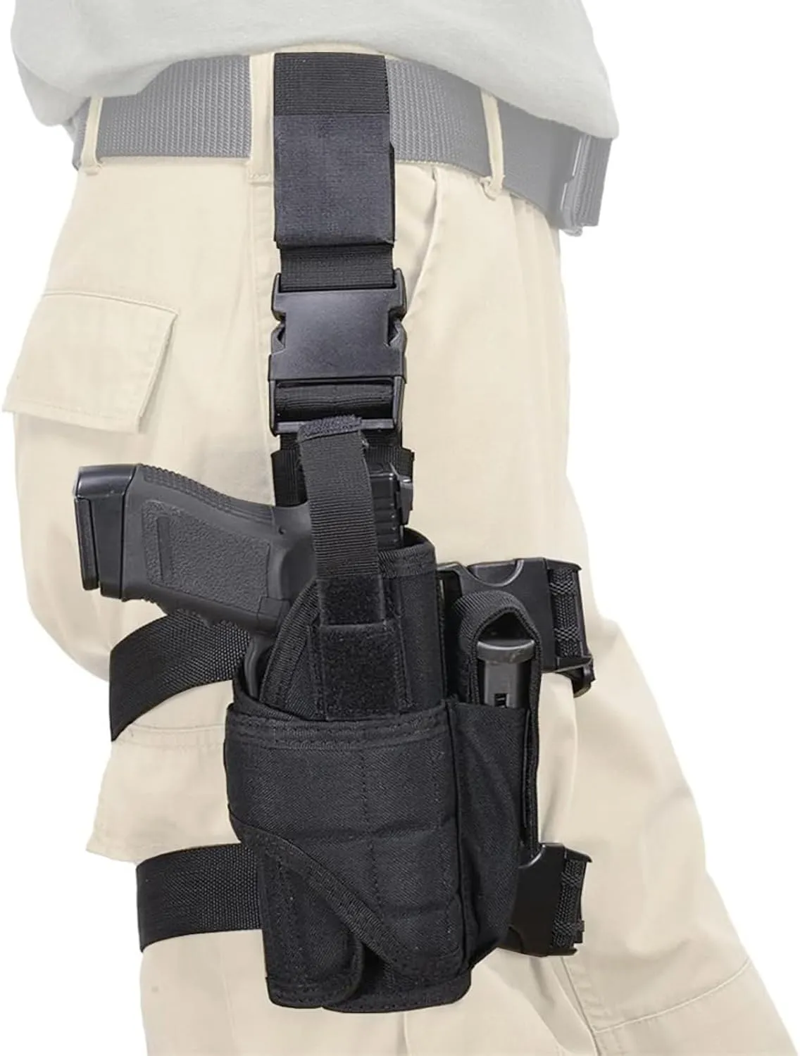 Bild von Goldmiky taktisches Pistolenholster für das Bein, einstellbar, mit Magazinbeutel und atmungsaktivem Design, passend für alle Pistolengrößen