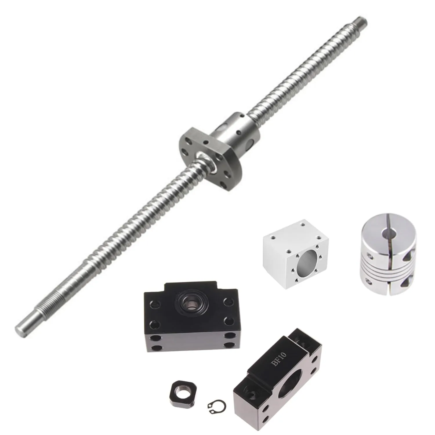 Bild von GooEquip Kugelumlaufspindel aus Edelstahl mit Längen von 300 bis 1500 mm und BK10 BF10 Unterstützung sowie Kupplungssatz