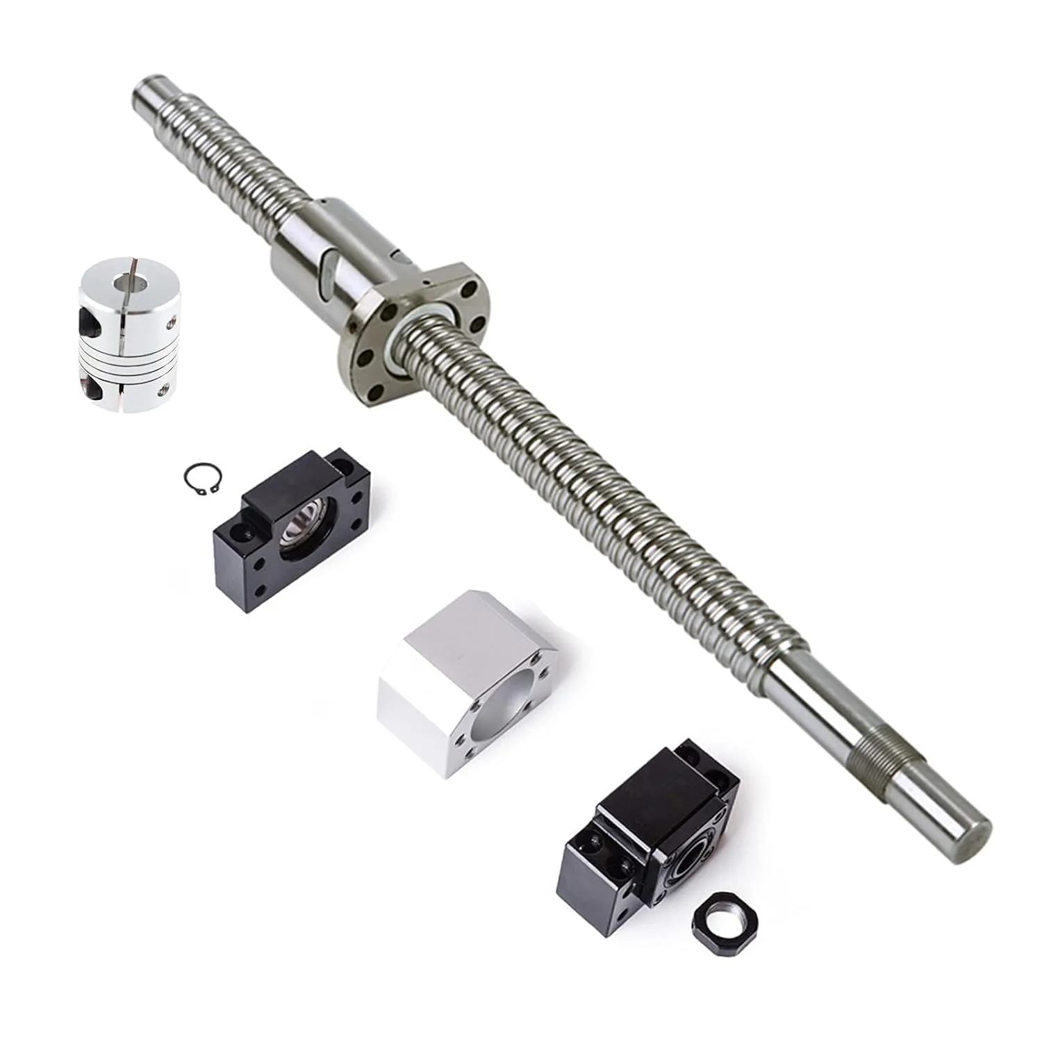 Bild von GooEquip SFU2005 Kugelumlaufspindel mit 500 mm aus Edelstahl, inklusive BK15 und BF15 Unterstützung sowie DSG20H Muttergehäuse und Kupplungssatz