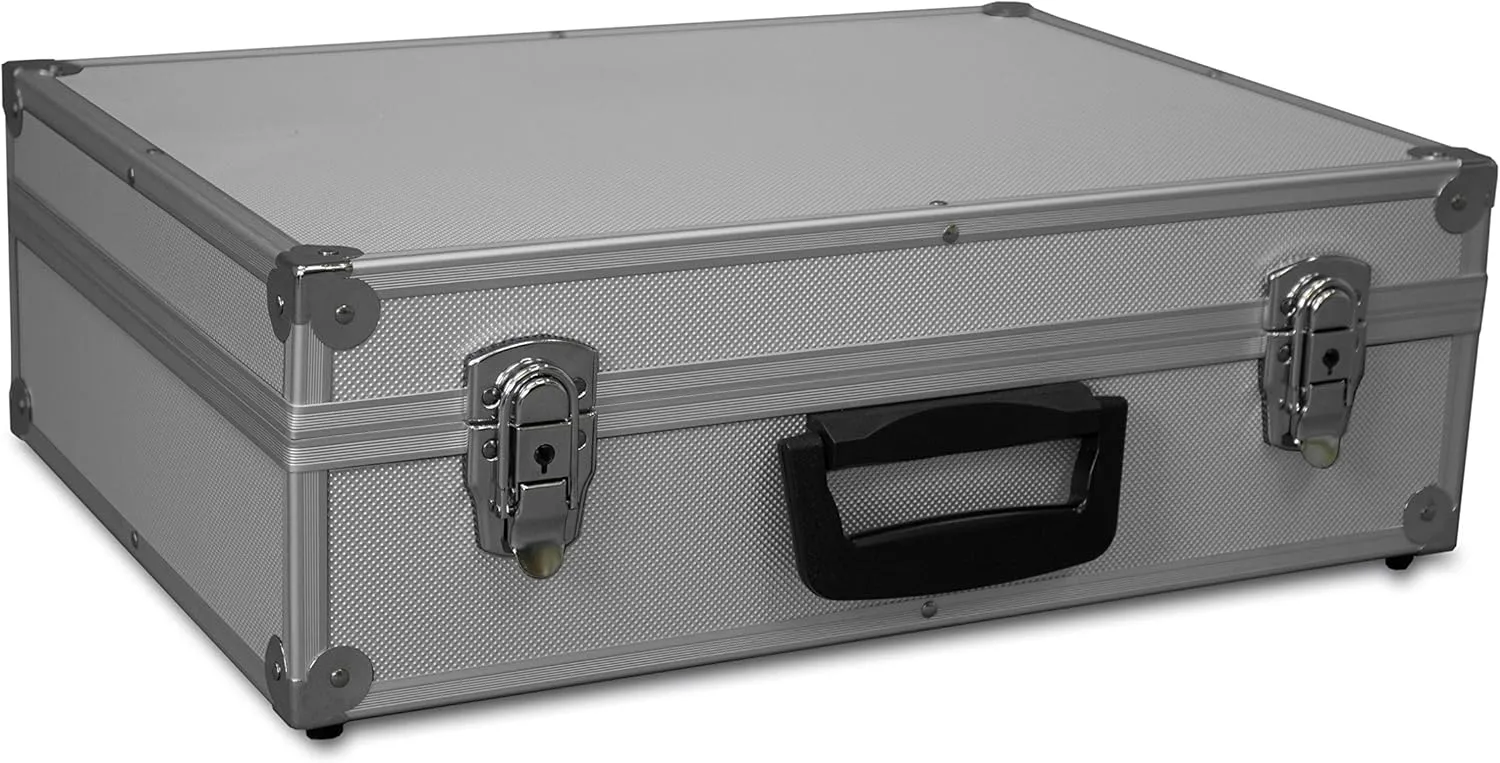 Bild von GORANDO Transportkoffer in Silber mit Aluminiumrahmen und Schaumstoffauskleidung, belastbar bis 10 kg, Maße 440x300x130 mm