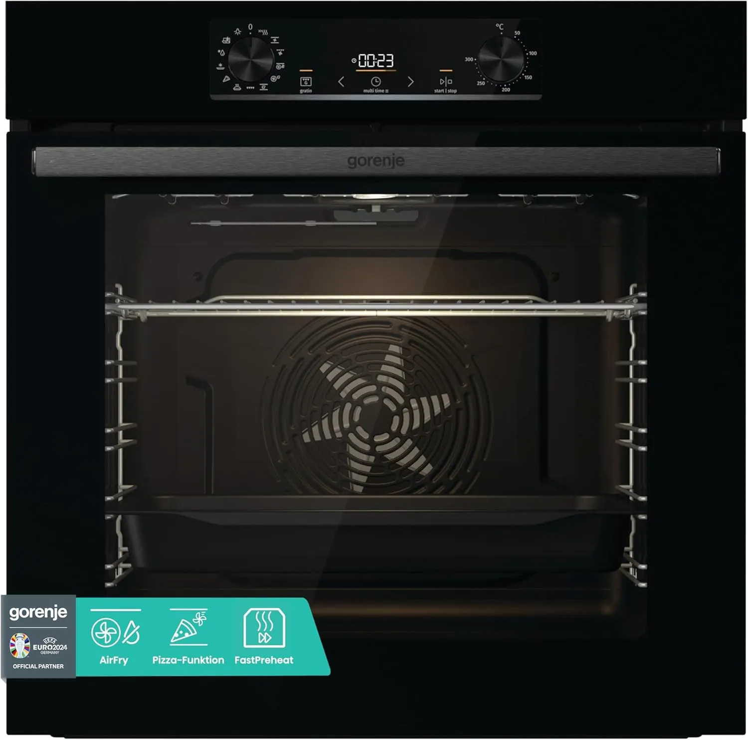 Bild von Gorenje BOS6737 E02B Einbau-Backofen mit 77 Litern, Heißluft, AquaClean, ExtraSteam, AirFry, PerfectGrill und Pizzamodus bis 300 Grad in Schwarz