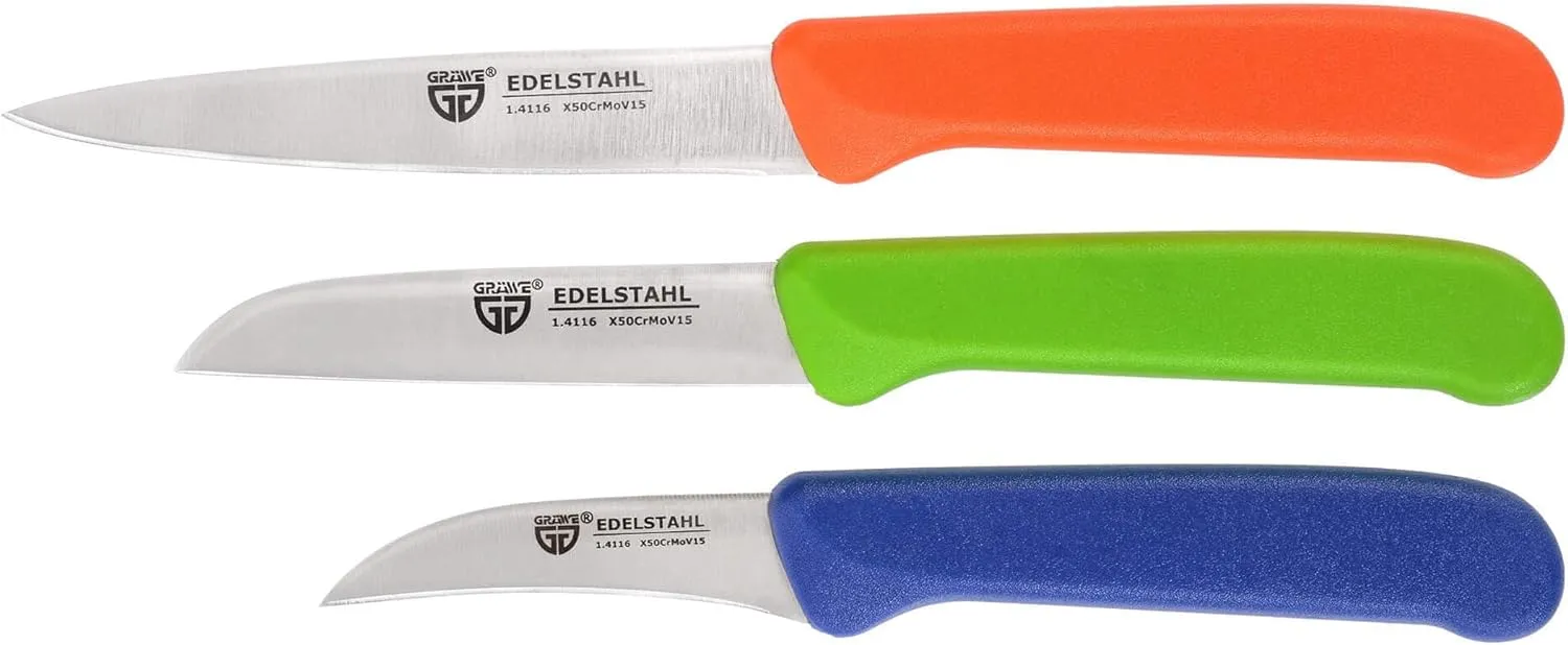 Bild von GRÄWE 3er Set Obstmesser und Gemüsemesser aus Edelstahl, bunt und scharf geschliffen