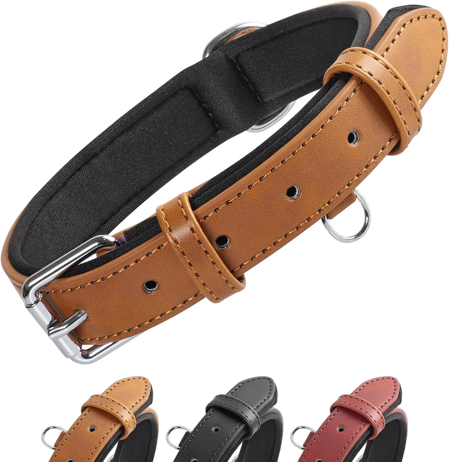 Bild von Grand Line Hundehalsband aus Leder in Braun, gepolstert und verstellbar, geeignet für kleine bis große Hunde, Größe M