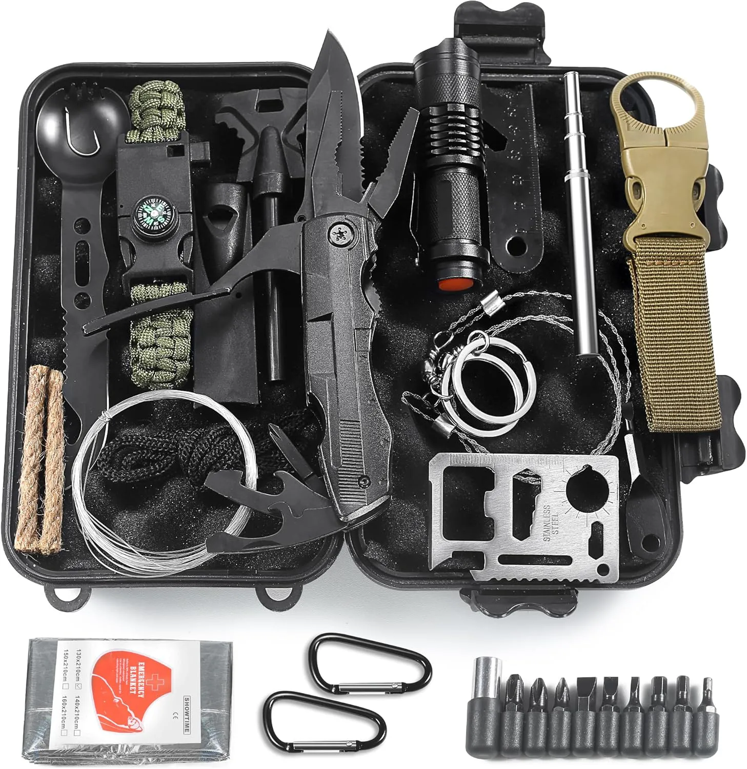 Bild von Graxury 14 in 1 Survival Kit für Outdoor-Aktivitäten mit Erste-Hilfe-Set, Feuerstein, Thermodecke und Pfeife