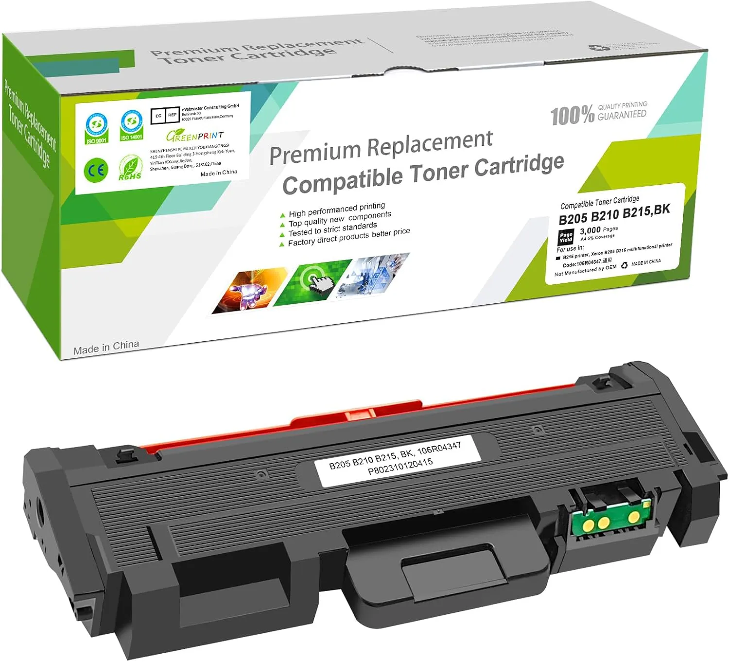 Bild von GREENPRINT Kompatible Tonerkartusche für Xerox B205 B210 B215 in Schwarz mit hoher Kapazität für bis zu 3000 Seiten
