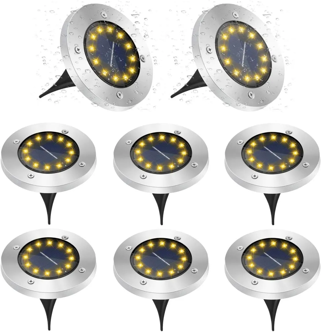 Bild von GREPRO 8er Set Solar Bodenleuchten mit 12 LEDs, wasserdicht und warmweiß für Garten, Rasen und Gehwege