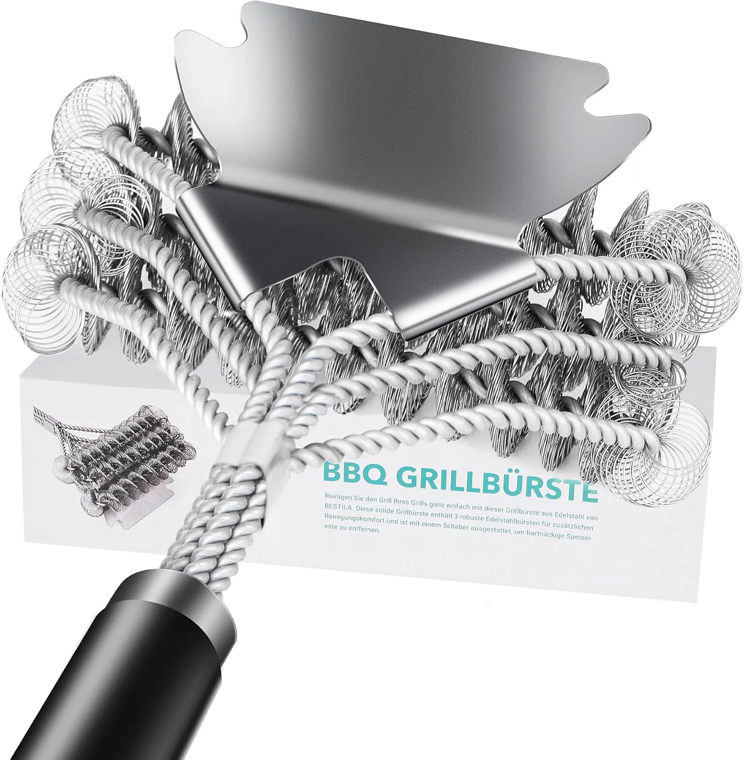 Bild von Grillbürste Set mit 2 Stück, 45 cm lange Reinigungsbürste mit Edelstahlborsten und Schaber für verschiedene Grillarten