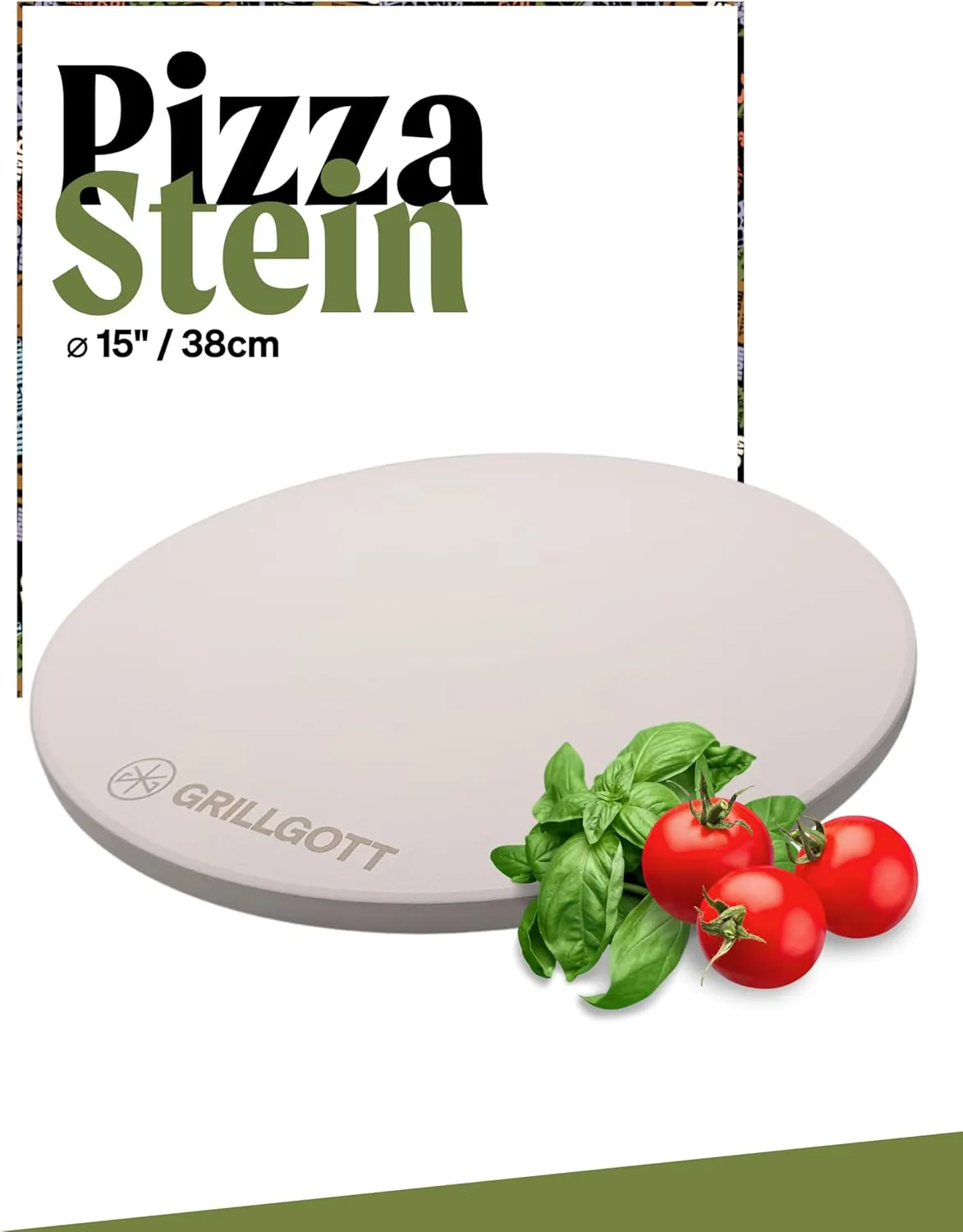 Bild von GrillGott Pizzastein 38 cm aus Cordierit für Backofen und Gasgrill bis 900 Grad