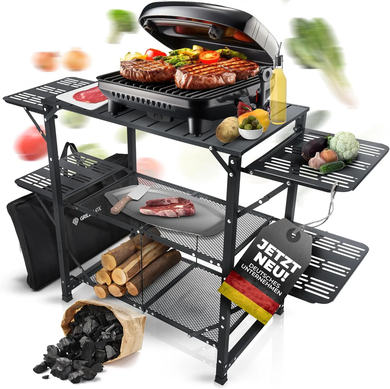 Bild von GRILLMATE faltbare Campingküche mit Tragetasche, belastbar bis 50 kg, wetterfest und rostresistent, ideal für Garten und Balkon