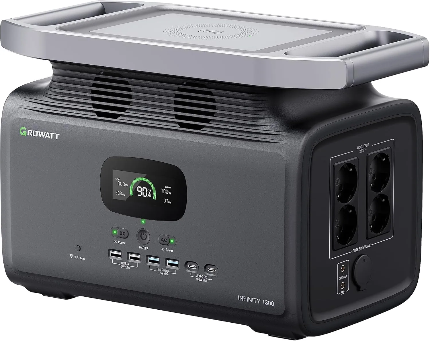 Bild von GROWATT Infinity 1300 tragbare Powerstation mit 1382 Wh, 4 AC Ausgängen und Schnellladung für Camping und Zuhause