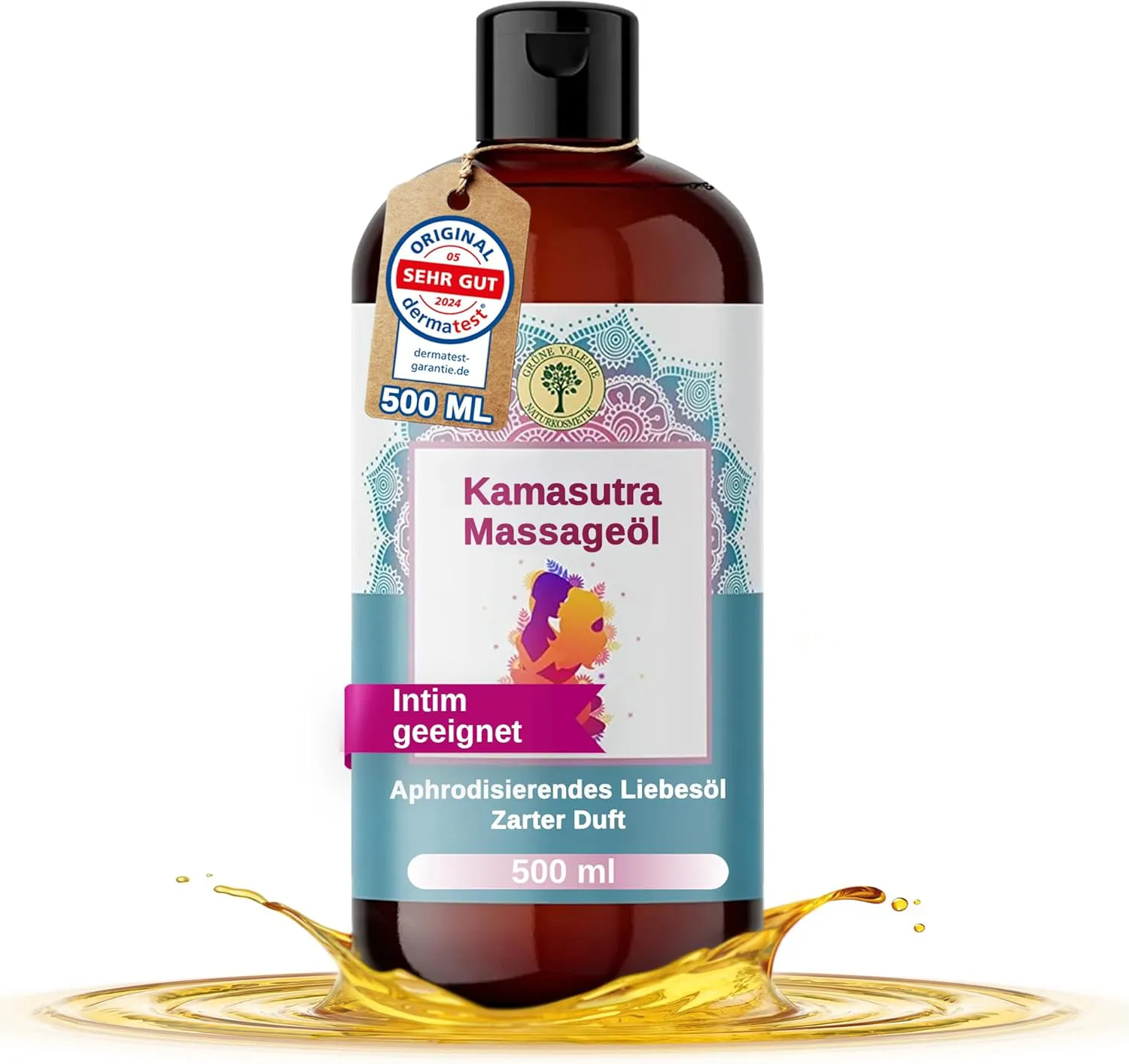 Bild von GRÜNE VALERIE Harmonie Secret Entspannungsöl XXL mit 500 ML, Mandel und Vanille, hochwertiges Wohlfühlöl aus Italien