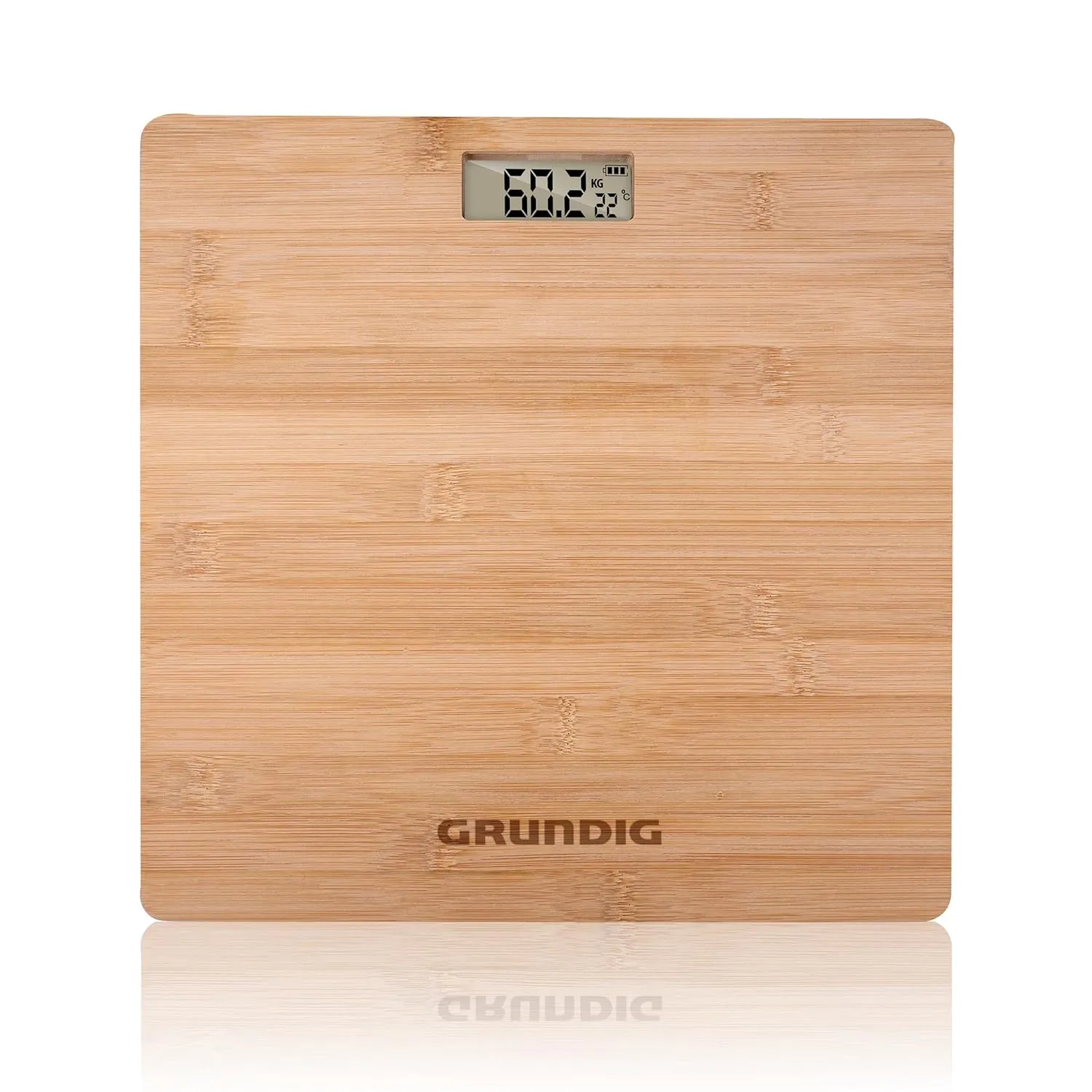 Bild von Grundig digitale Personenwaage aus Bambus mit einer maximalen Tragkraft von 180 kg und rutschfesten Füßen, misst in kg, lb und st