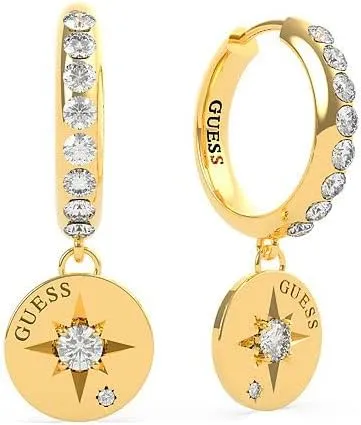 Bild von Guess Damen Creolen Compass Coin aus Edelstahl mit Swarovski Kristall in Gold, Artikelnummer 32014010