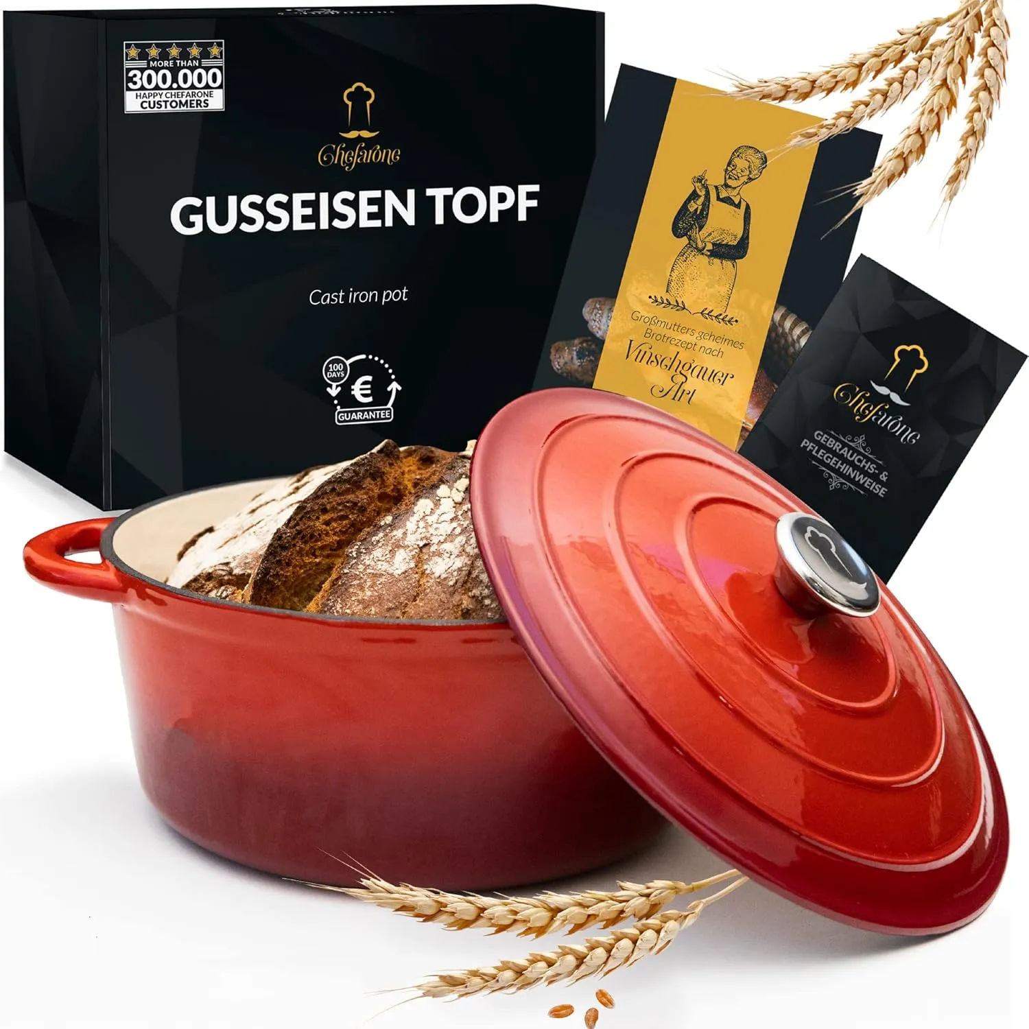Bild von Gusseisen Schmortopf 26 cm mit Deckel und 4,7 Litern, geeignet für Induktion und Brotbacken