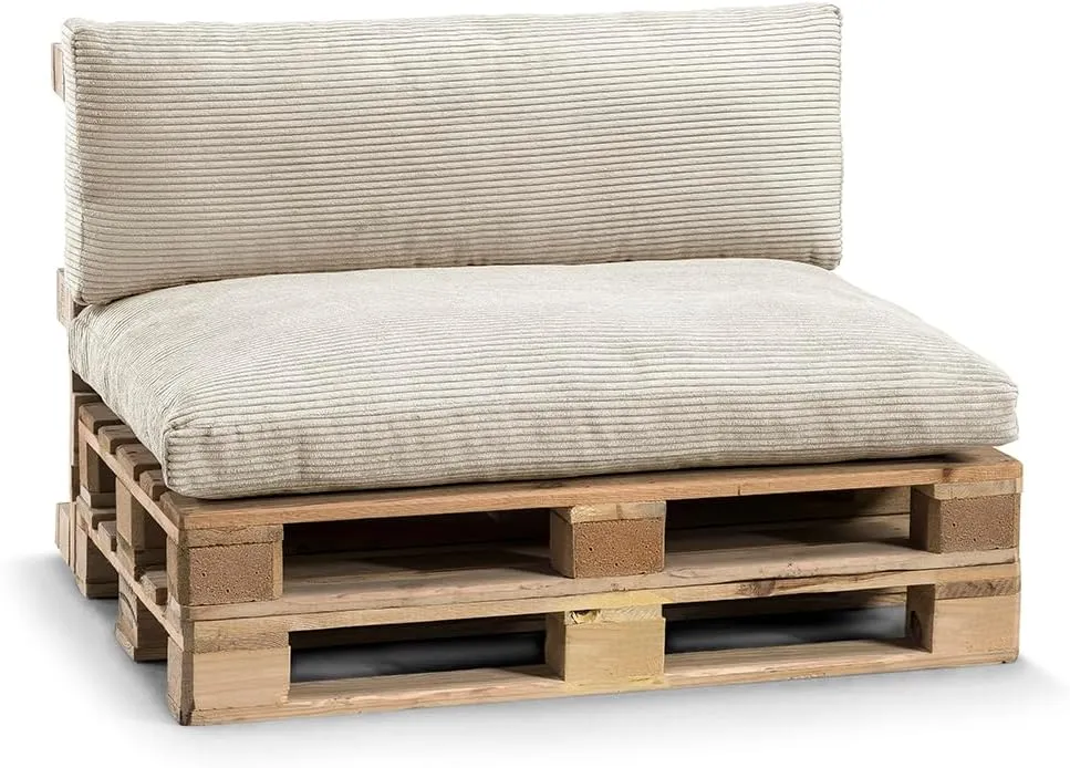 Bild von Gutekissen Palettenkissen Set in Beige mit Sitzkissen 120x80 cm und Rückenlehne 120x40 cm, gefüllt mit Pulirethangranulat