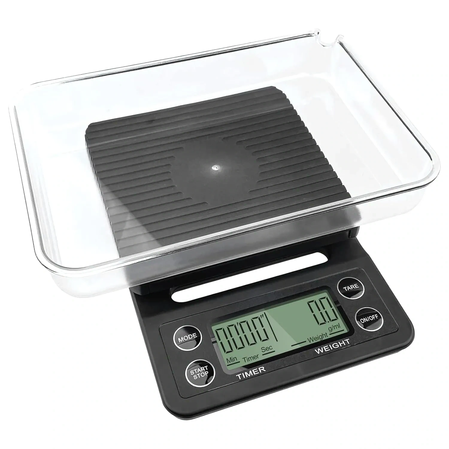 Bild von Gvolatee Kaffeewaage mit 5 kg Kapazität und 0,1 g Genauigkeit, schwarz, mit Timer und LCD-Anzeige, ideal zum Kochen und Backen