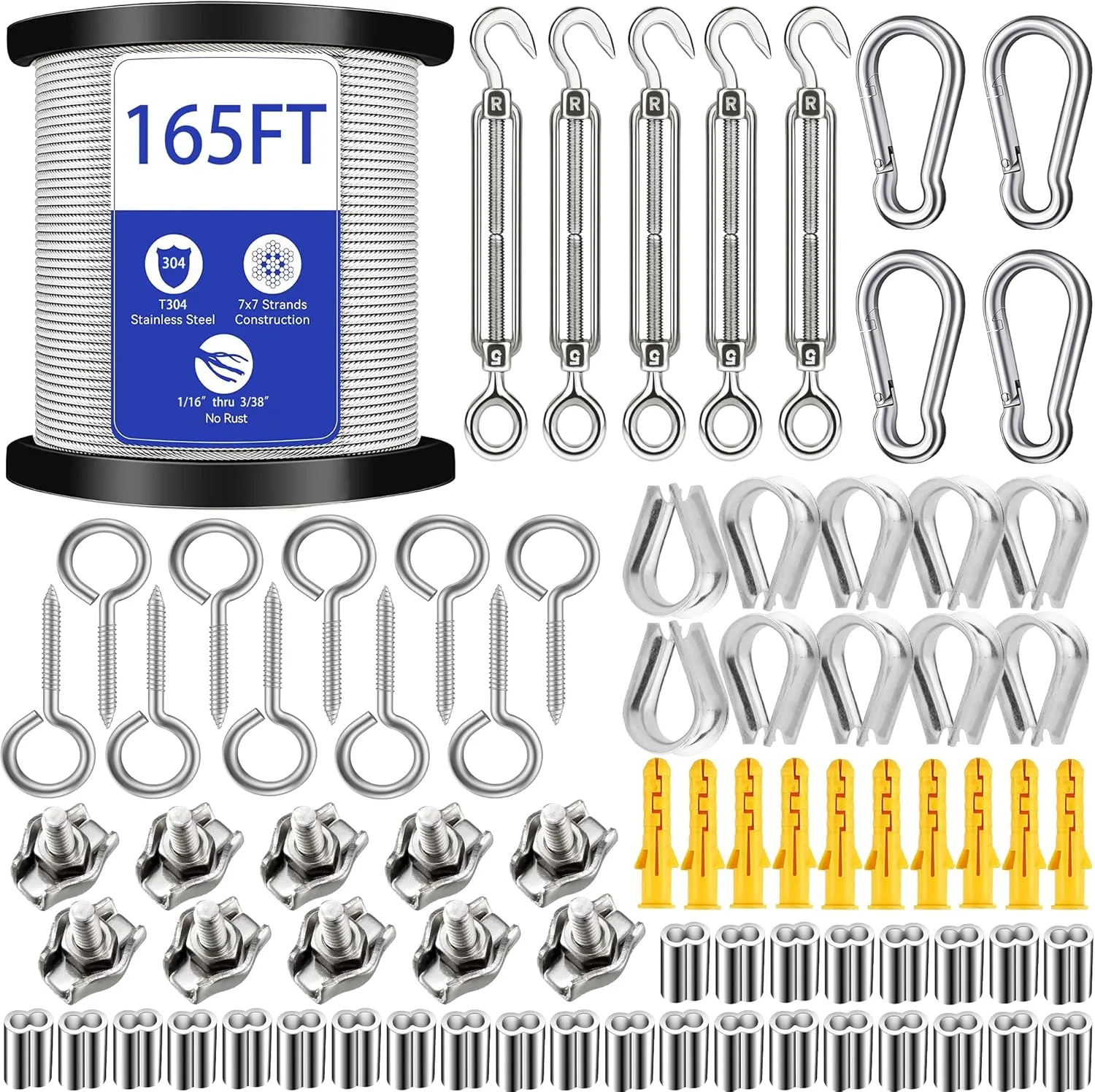 Bild von GZFTMKOBNS 50 Meter Edelstahl Drahtseil Kit mit Ösen und M5 Spannschlössern