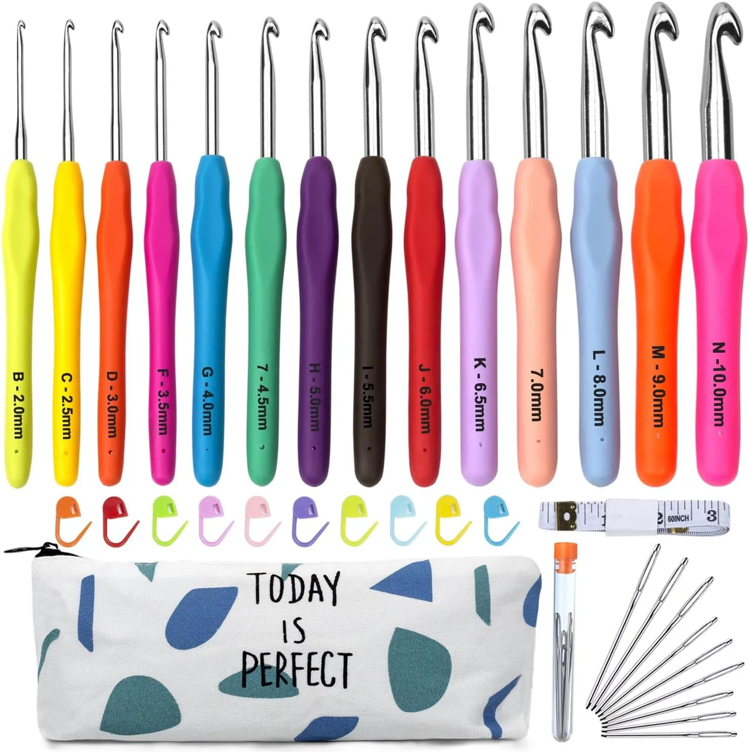 Bild von Häkelnadel Set mit 14 bunten ergonomischen Nadeln und tragbarer Tasche