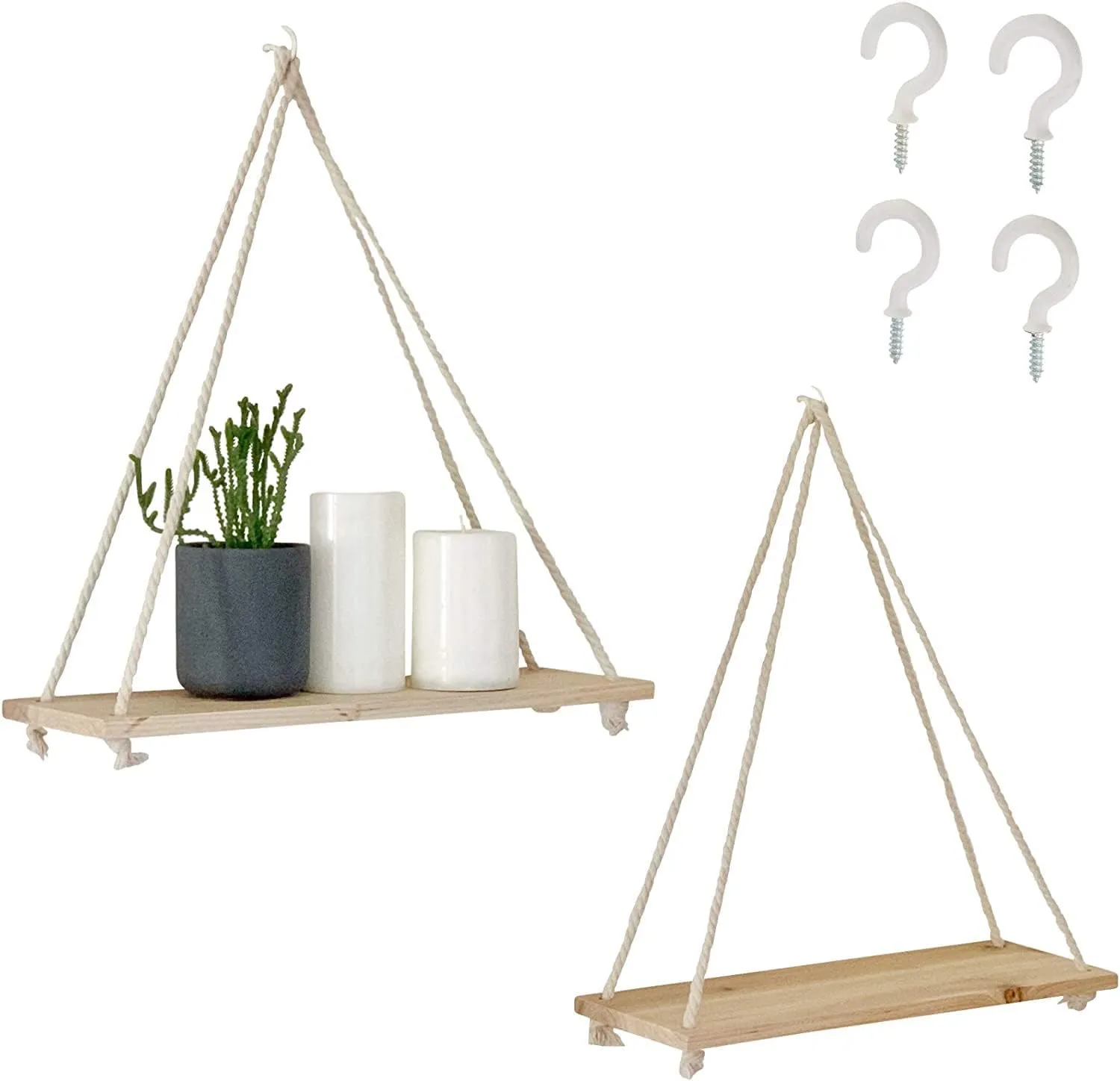 Bild von Hängeregale 2er-Set aus rustikalem recyceltem Holz mit Haken für den Innenbereich