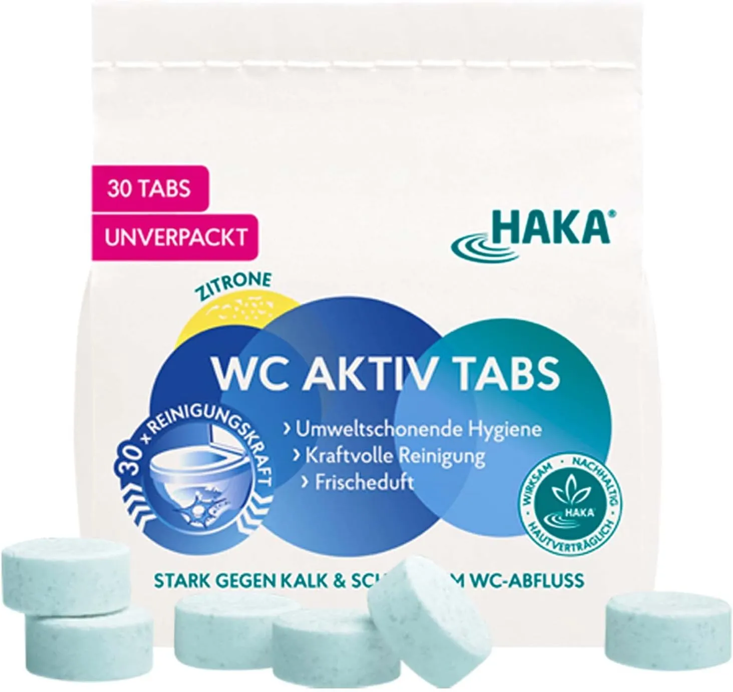 Bild von HAKA WC Aktiv Tabs mit 30 Stück, effektiver Toilettenreiniger gegen Kalk und Urinstein, umweltfreundlich mit Aktivsauerstoff und Zitronenduft