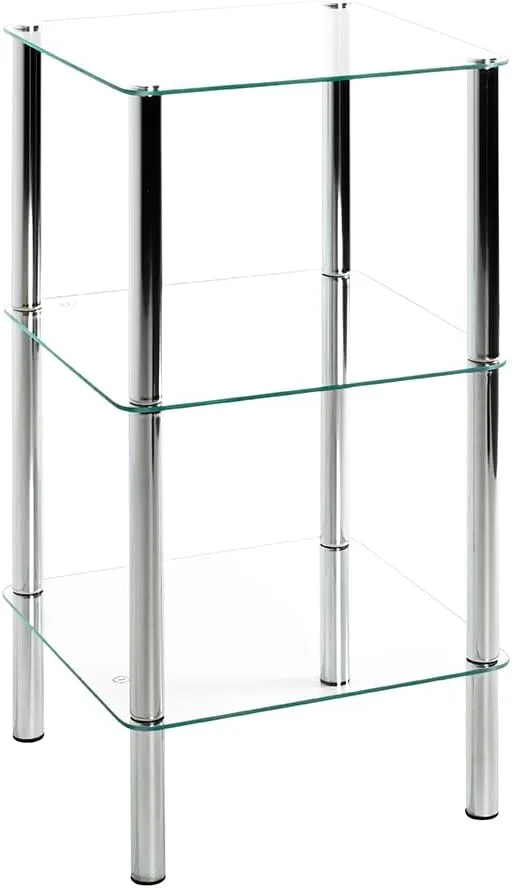 Bild von HAKU Möbel Regal aus Chrom und Metall mit Sicherheitsglas, Maße 39 cm Breite, 77 cm Höhe, 39 cm Tiefe, moderner Stil