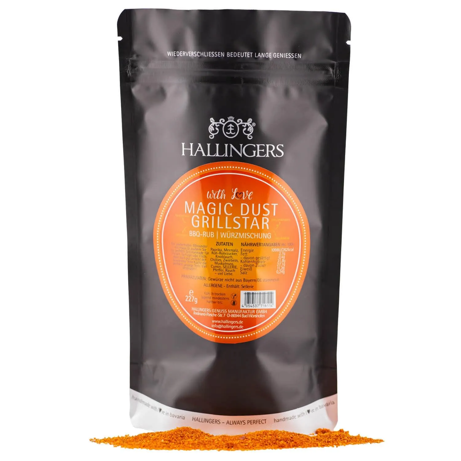 Bild von Hallingers Magic Dust Grillstar Gewürzmischung für BBQ mit Marinade für Fleisch, Geflügel und Fisch im Beutel