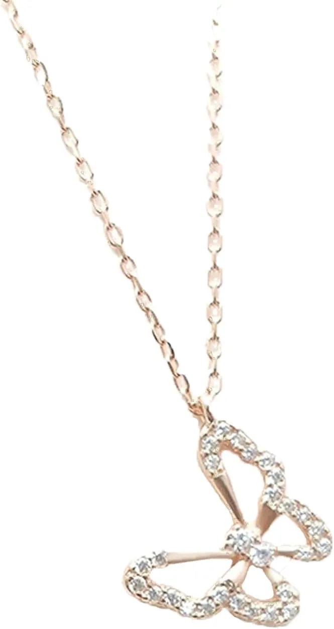 Bild von Halskette aus 925 Sterling Silber mit hohlem Schmetterling und Zirkon für Damen und Herren