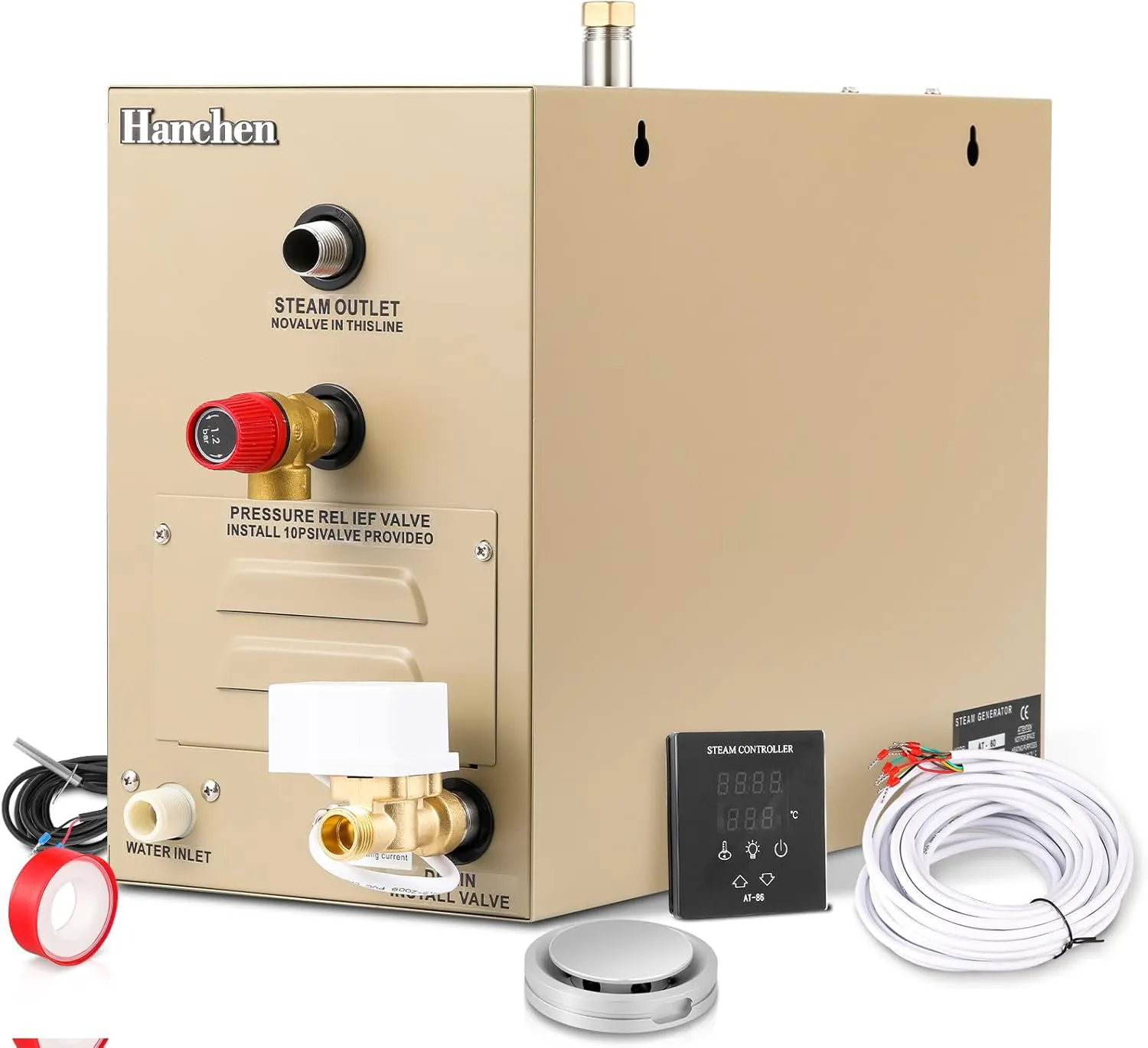 Bild von Hanchen Dampfbadgenerator 3 kW für Räume bis 2 m³, geeignet für Temperaturen von 35 bis 55 Grad Celsius, ideal für Saunen und türkische Duschen, CE-zertifiziert, 220 V